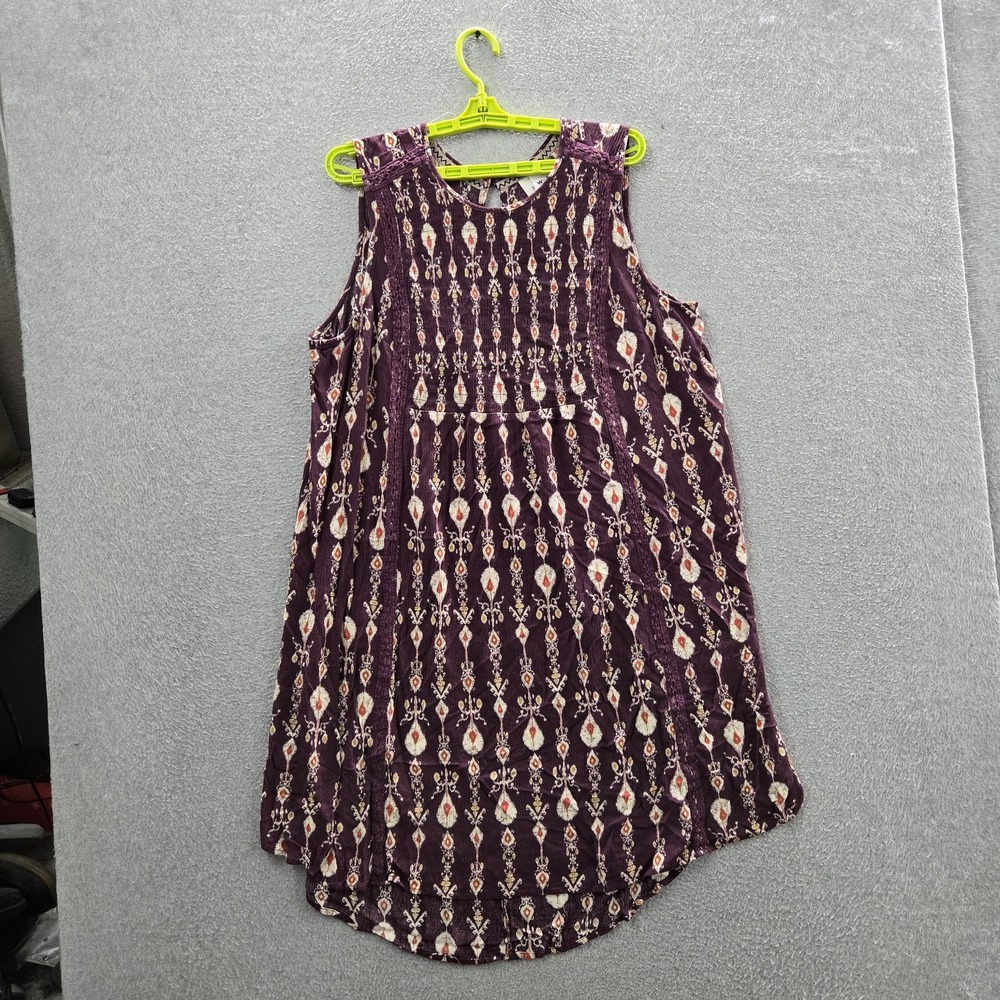 Knox Rose Women Dress XXL Purple Floral Button Lace Scoop Neck Front READ